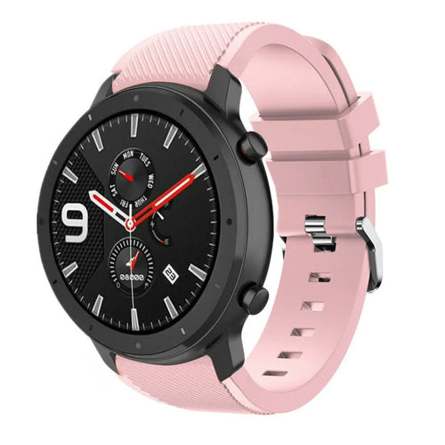 Twill Silicone Strap, pink, on a watch, 3/4 front view