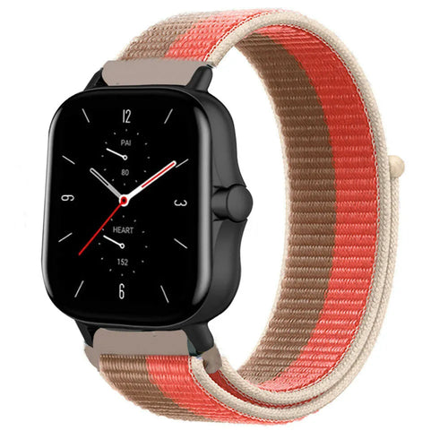Nylon Strap, pink pomelo, on a watch, 3/4 front view