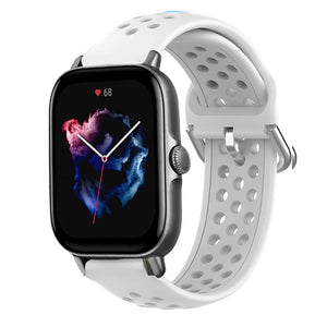 Breathable Silicone Strap, white, on a watch, 3/4 front view