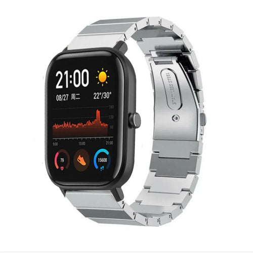 Premium Metal Strap, silver, on a watch, 3/4 front view