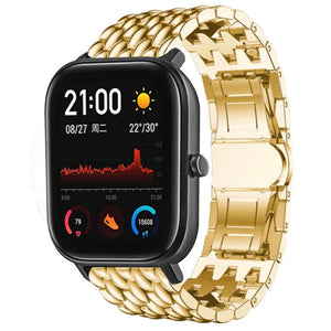 Steel Dragon Strap, gold, on a watch, 3/4 front view