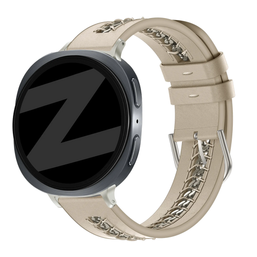 Bandz Samsung Galaxy Watch 8 - 44mm Leather Strap 'Chains' (Beige)