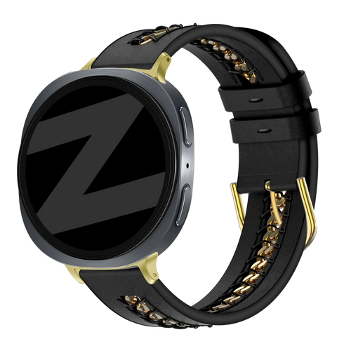 Bandz Samsung Galaxy Watch 8 Classic Leather Strap 'Chains' (Black)