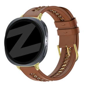 Bandz Samsung Galaxy Watch 8 - 44mm leren band 'Chains' (bruin)