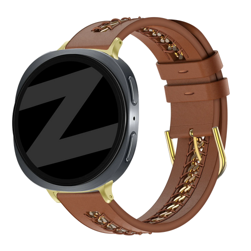 Bandz Samsung Galaxy Watch 8 - 44mm leren band 'Chains' (bruin)
