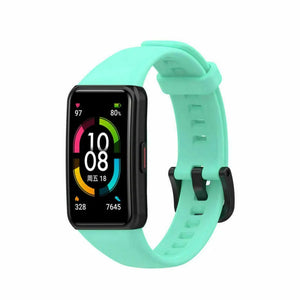 Silicone Strap, aqua, on a watch, 3/4 front view