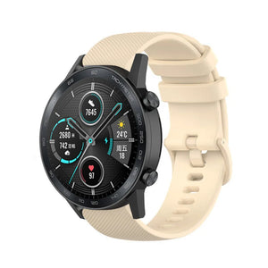 Premium Silicone Strap, beige, on a watch, 3/4 front view