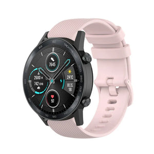 Premium Silicone Strap, pink, on a watch, 3/4 front view