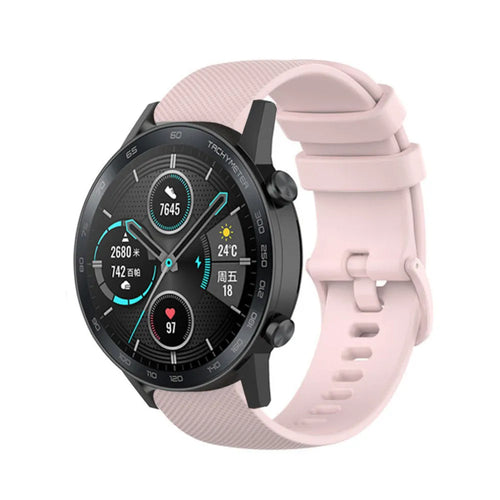 Premium Silicone Strap, pink, on a watch, 3/4 front view