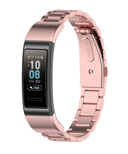 Steel Strap, pink, on a watch, 3/4 front view