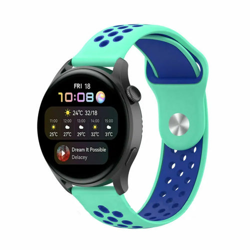 Silicone Sport Strap, aqua/blue, on a watch, 3/4 front view