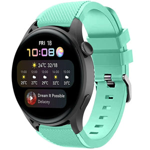 Twill Silicone Strap, aqua, on a watch, 3/4 front view