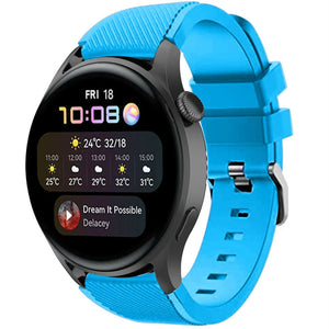 Twill Silicone Strap, light blue, on a watch, 3/4 front view