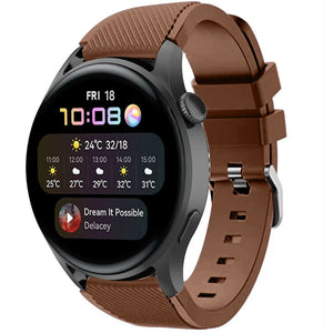 Twill Silicone Strap, brown, on a watch, 3/4 front view