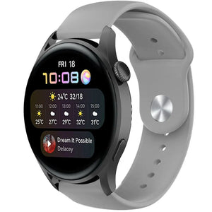 Silicone Sport Strap, grey, on a watch, 3/4 front view