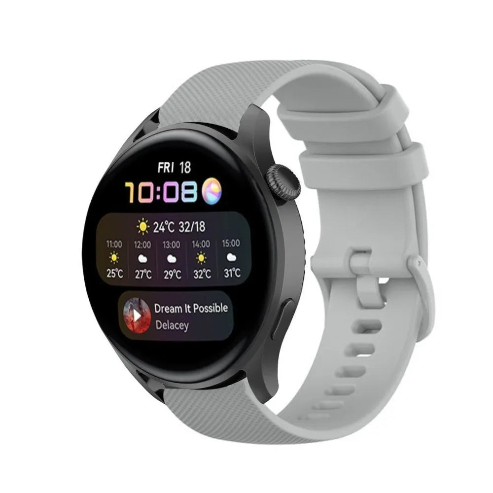 Premium Silicone Strap, grey, on a watch, 3/4 front view