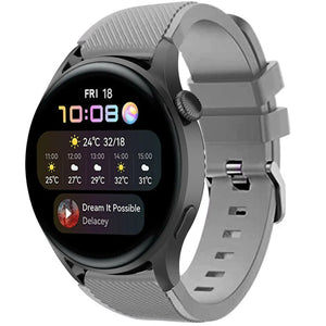 Twill Silicone Strap, grey, on a watch, 3/4 front view