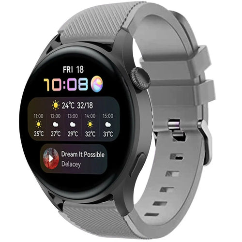 Twill Silicone Strap, grey, on a watch, 3/4 front view