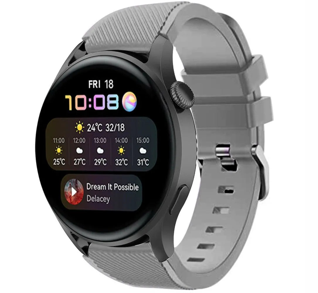 Twill Silicone Strap, grey, on a watch, 3/4 front view