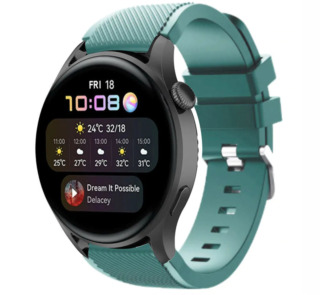 Twill Silicone Strap, viridian, on a watch, 3/4 front view