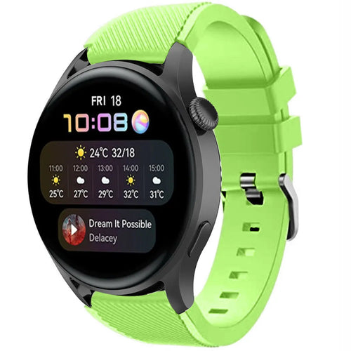 Twill Silicone Strap, light green, on a watch, 3/4 front view