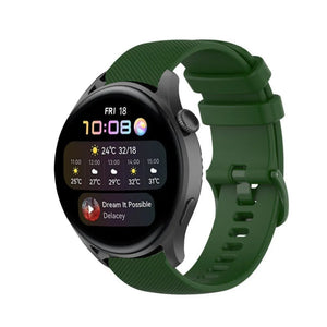Premium Silicone Strap, army green, on a watch, 3/4 front view
