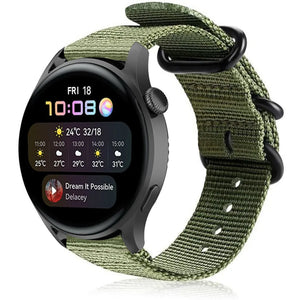 Nylon Buckle Strap, green, on a watch, 3/4 front view