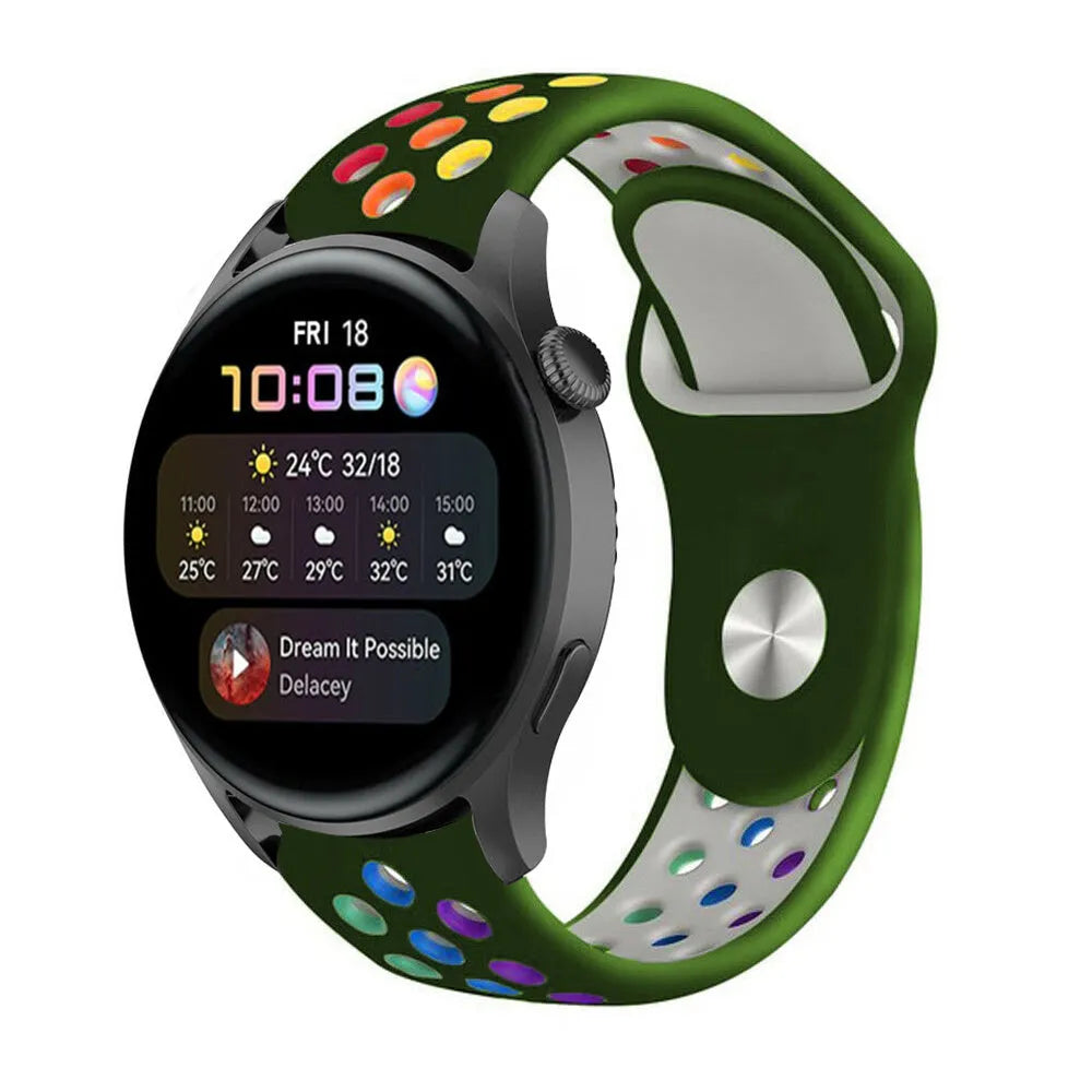 Silicone Sport Strap, on a watch, 3/4 front view