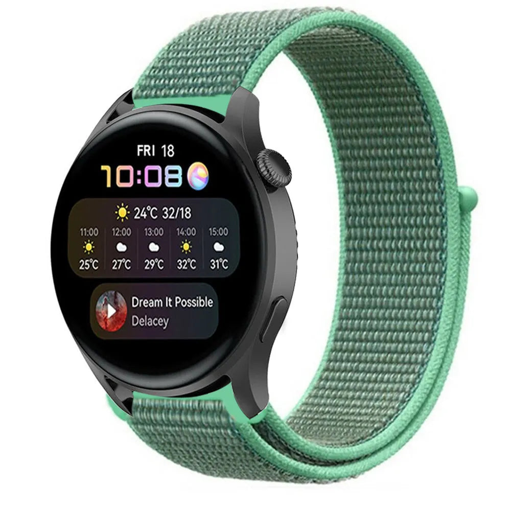 Nylon Strap, mint, on a watch, 3/4 front view