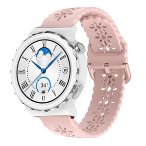 Patterned Silicone Strap, pink, on a watch, 3/4 front view