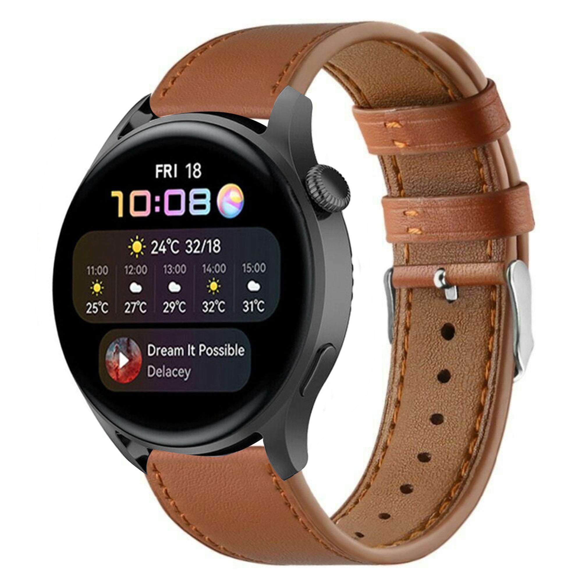Huawei Watch 3 (Pro) leren bandje (strak bruin)