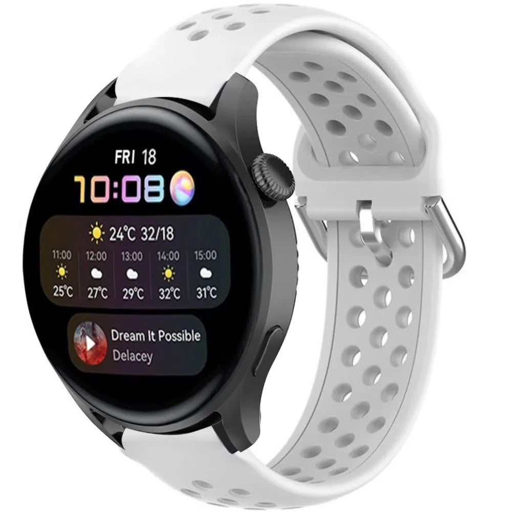 Breathable Silicone Strap, white, on a watch, 3/4 front view