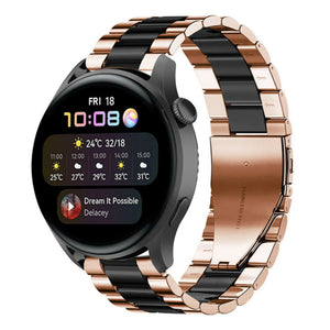 Steel Strap, rose gold/black, on a watch, 3/4 front view