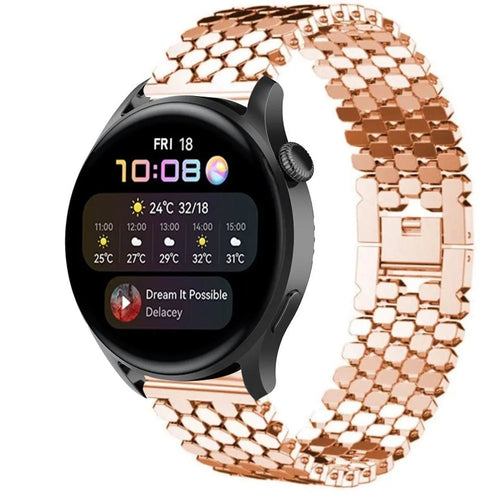 Steel Strap Hexagons, rose gold, on a watch, 3/4 front view