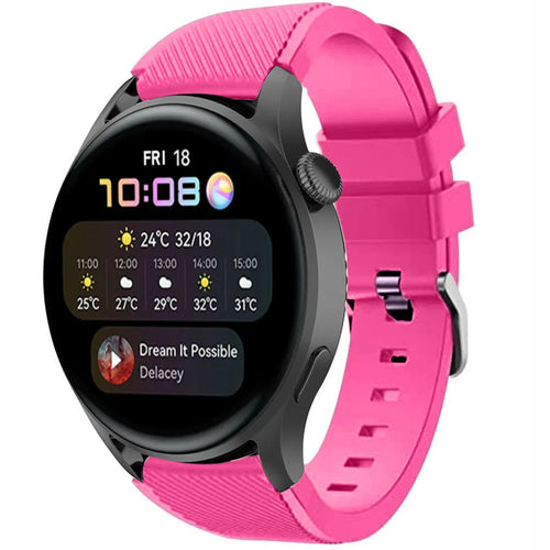 Twill Silicone Strap, bright pink, on a watch, 3/4 front view