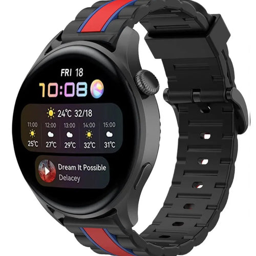 Silicone Special Edition Strap, black/red, on a watch, 3/4 front view