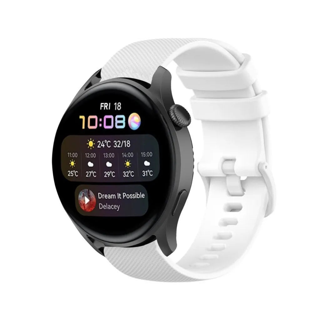 Premium Silicone Strap, white, on a watch, 3/4 front view
