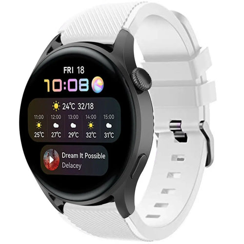 Twill Silicone Strap, white, on a watch, 3/4 front view