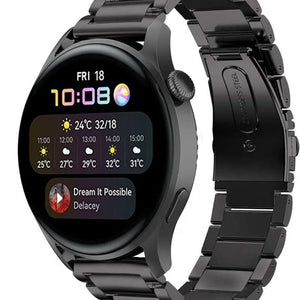 Titanium Strap, black, on a watch, 3/4 front view