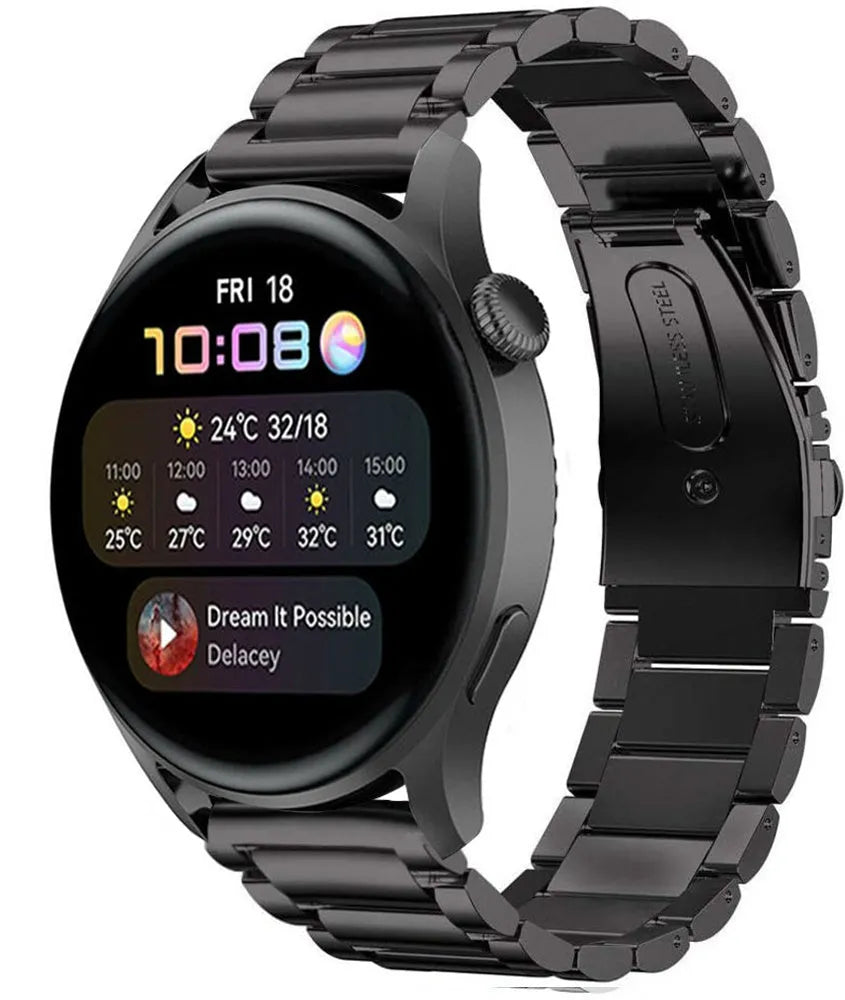 Titanium Strap, black, on a watch, 3/4 front view
