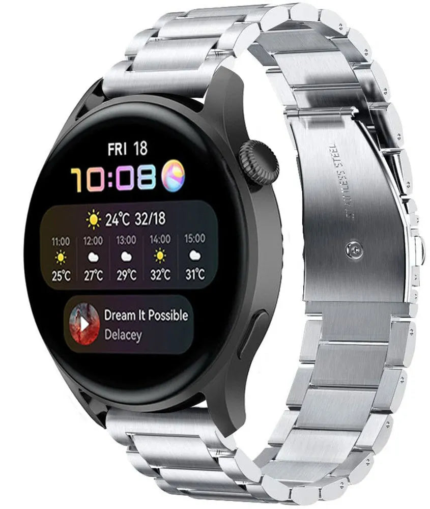 Titanium Strap, silver, on a watch, 3/4 front view