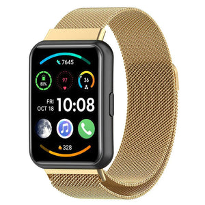 Milanese Strap, gold, on a watch, 3/4 front view