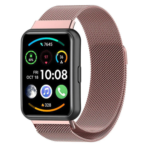 Milanese Strap, pink, on a watch, 3/4 front view