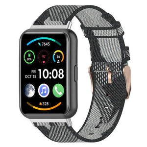 Nylon Buckle Strap, black/grey, on a watch, 3/4 front view