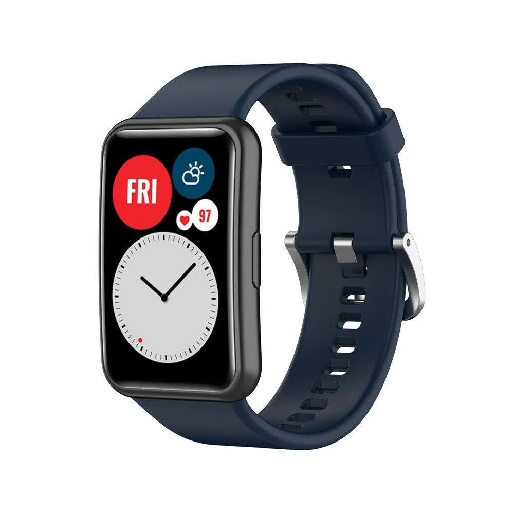 Silicone Strap, dark blue, on a watch, 3/4 front view