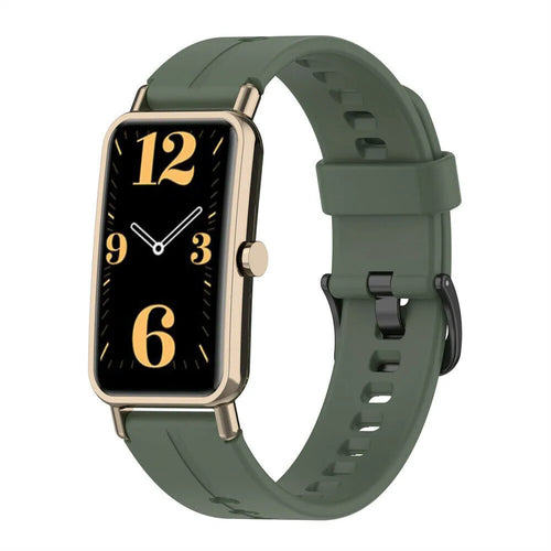 Silicone Strap, green, on a watch, 3/4 front view