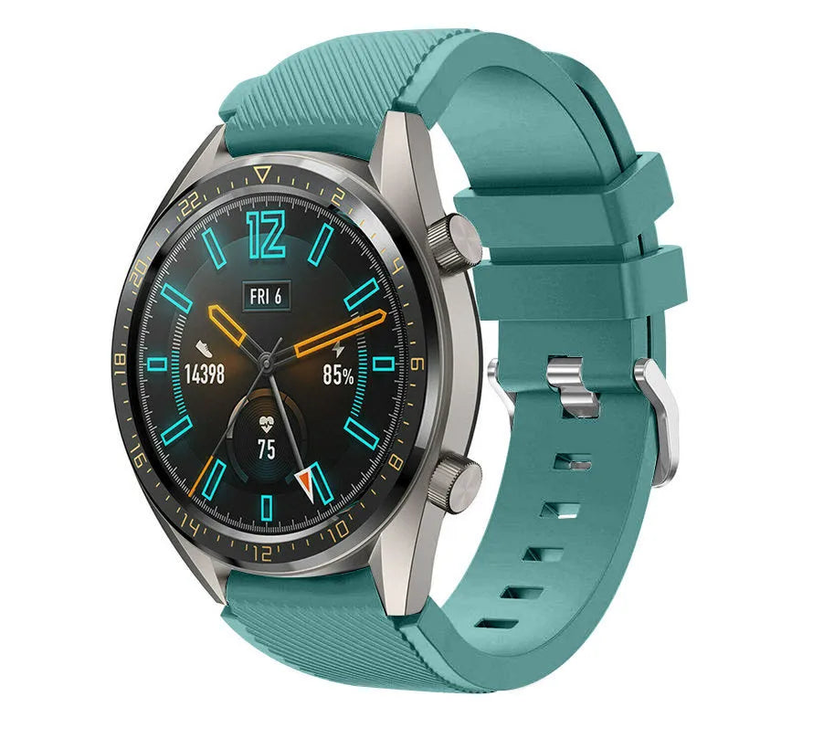 Twill Silicone Strap, viridian, on a watch, 3/4 front view