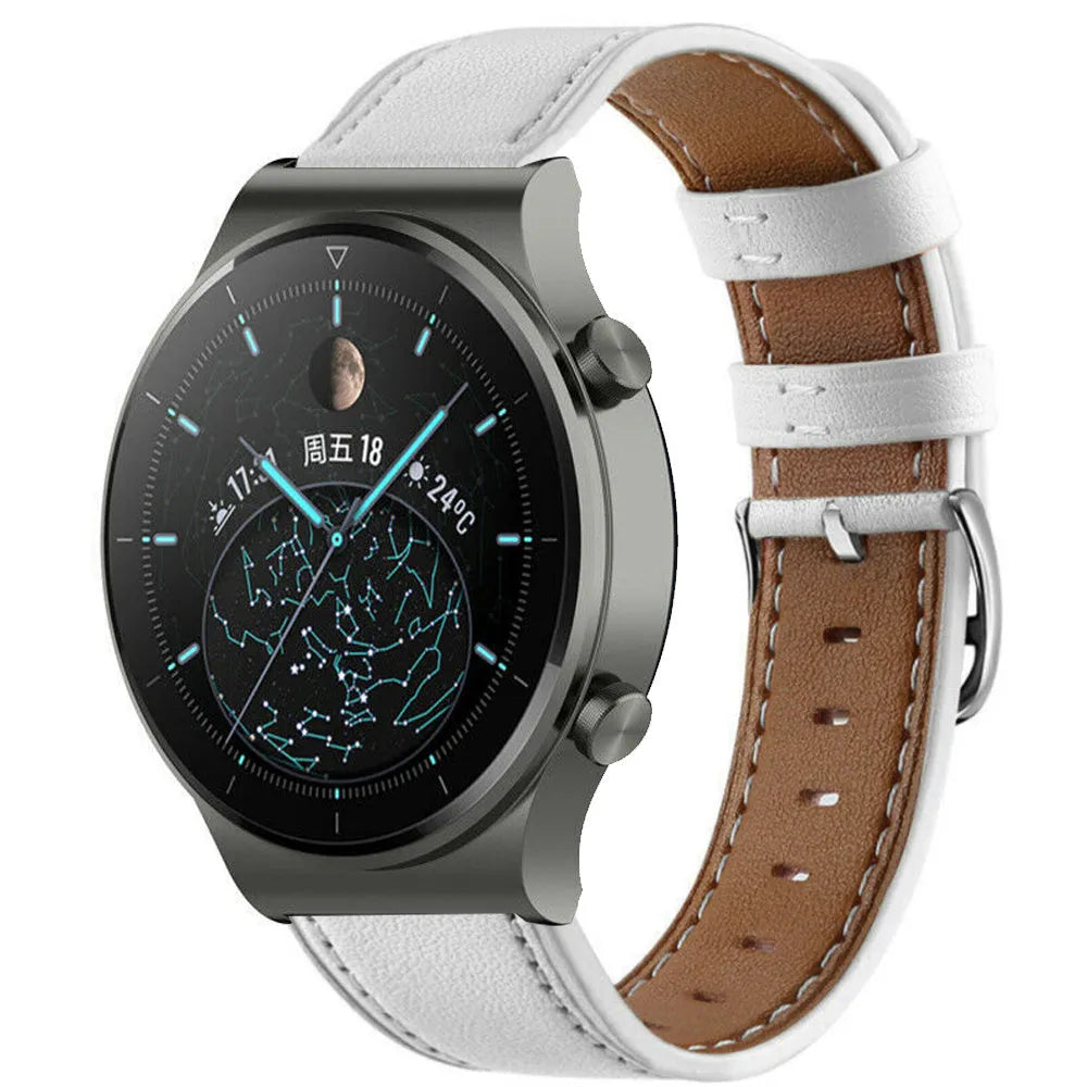 Modern Leather Strap, white, on a watch, 3/4 front view