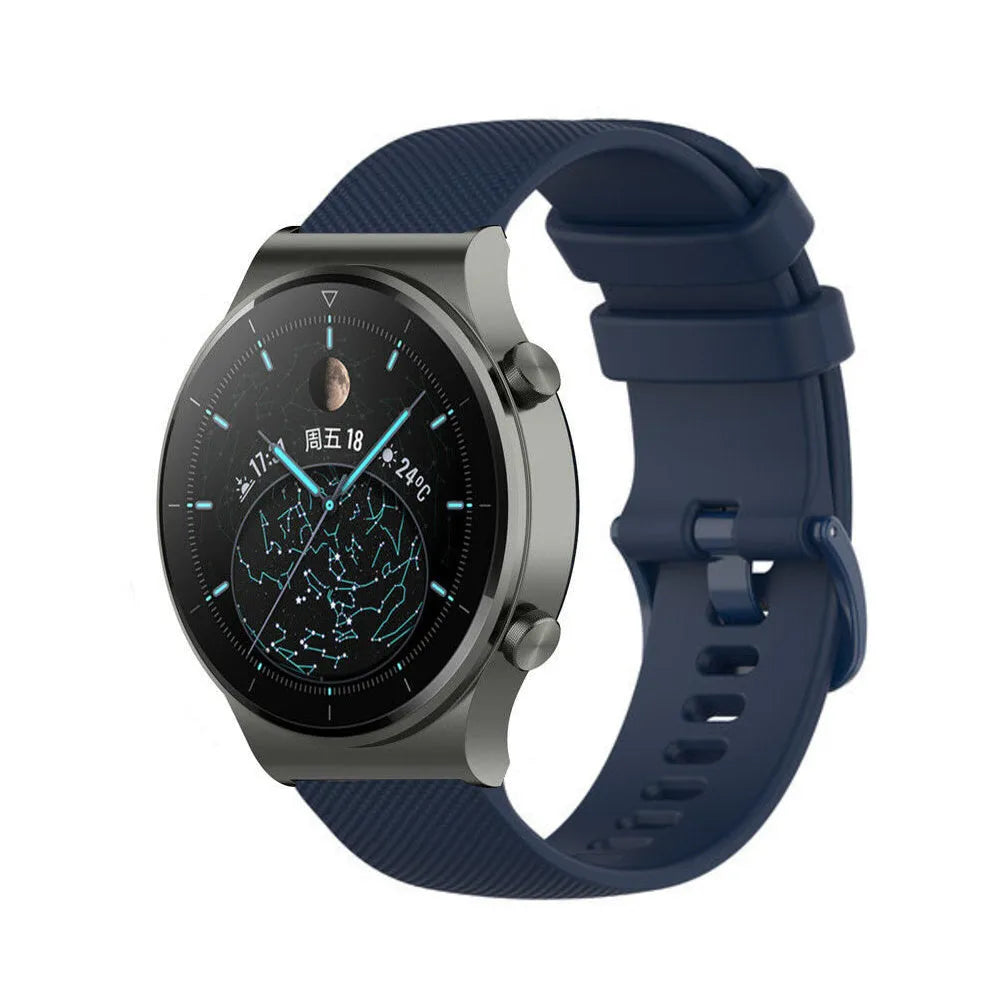 Premium Silicone Strap, dark blue, on a watch, 3/4 front view