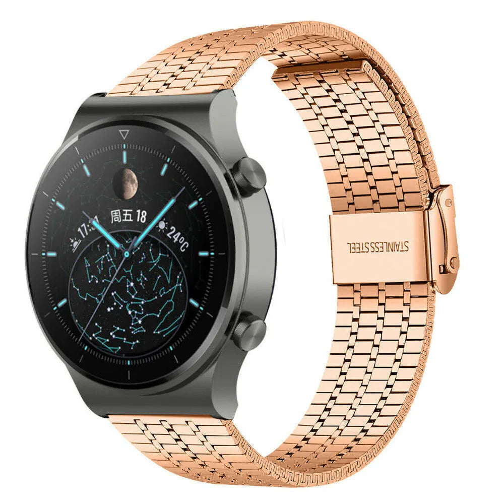 Fine Steel Strap, rose gold, on a watch, 3/4 front view